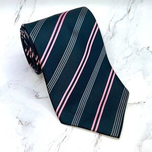 ERMENEGILDO ZEGNA Luxury Navy Pink Regimental Silk Tie Made In Italy
